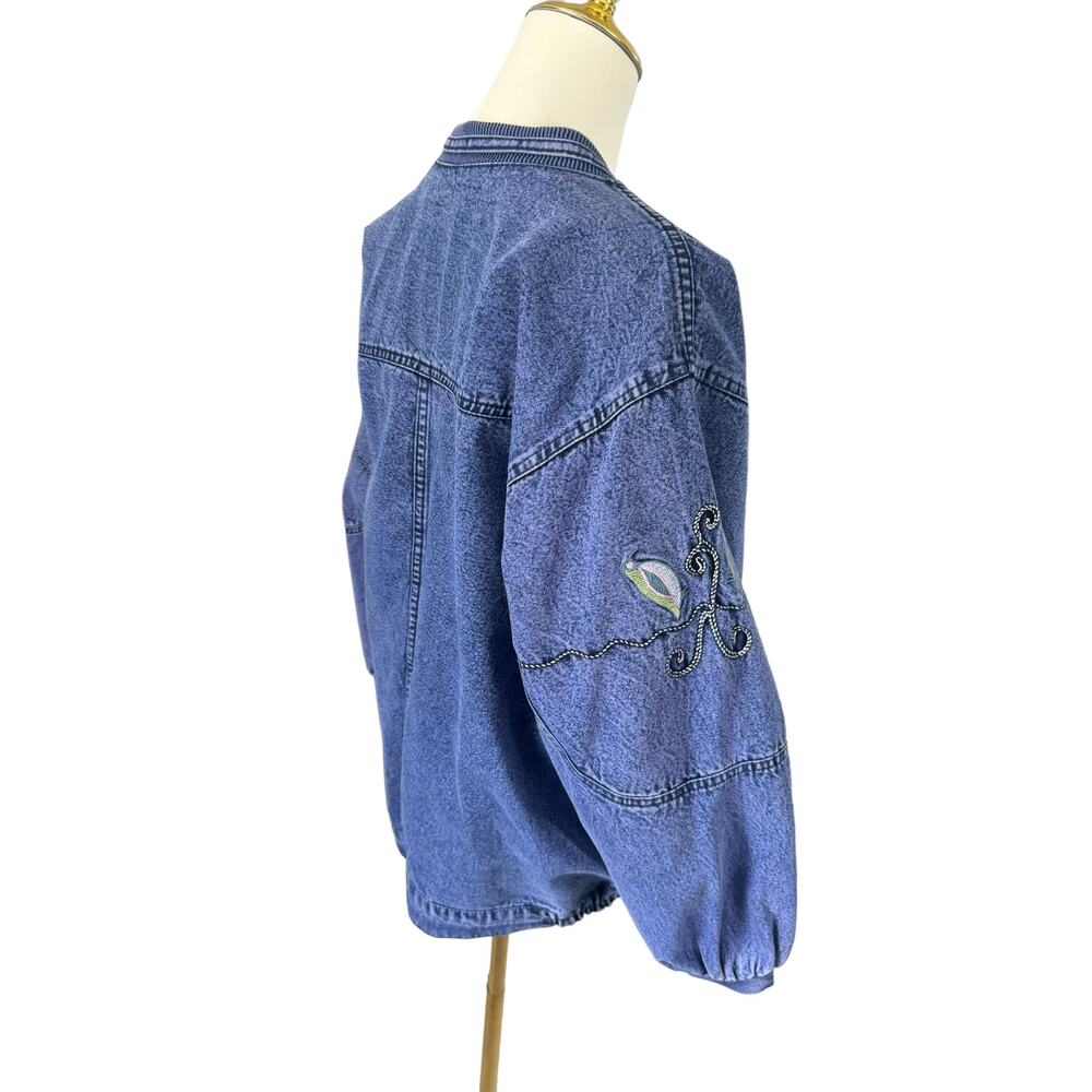 Vintage Embroidered Denim Jean Jacket Boho Chic Whimsical Artisnal Streetwear - Picture 10 of 15